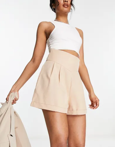 Rebellious Fashion tailored high waisted shorts in stone-Neutral