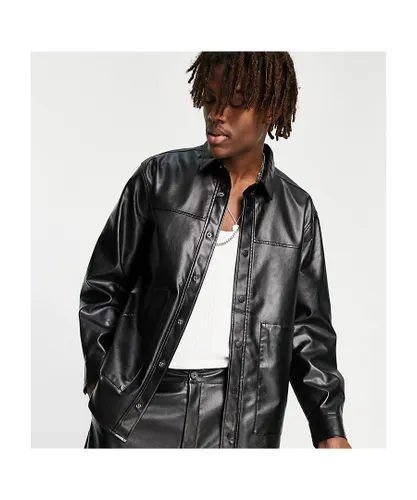 Reclaimed Vintage Mens inspired leather look shirt in black