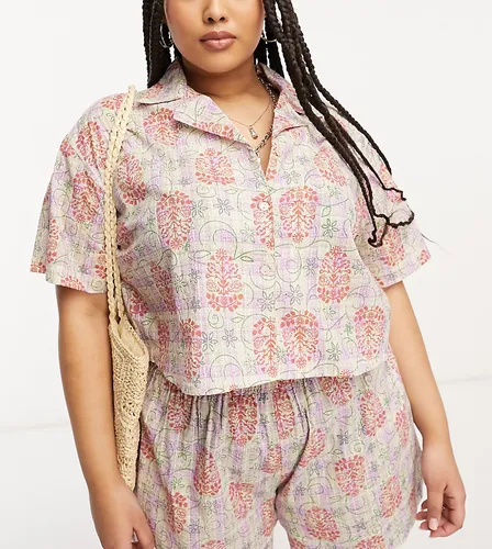 Reclaimed Vintage plus shorts in check floral print co ord-Multi