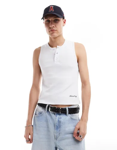 Reclaimed Vintage ribbed tank vest with henley detail in white