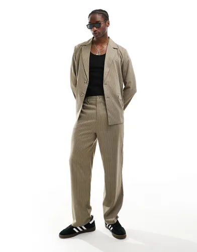 Reclaimed Vintage suit trouser in beige pinstripe co-ord-Neutral
