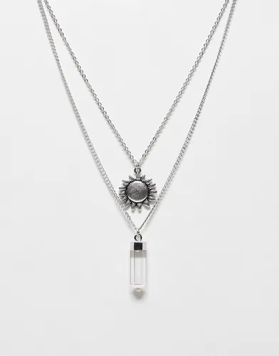 Reclaimed Vintage unisex 2 row with gem and sun pendant in silver
