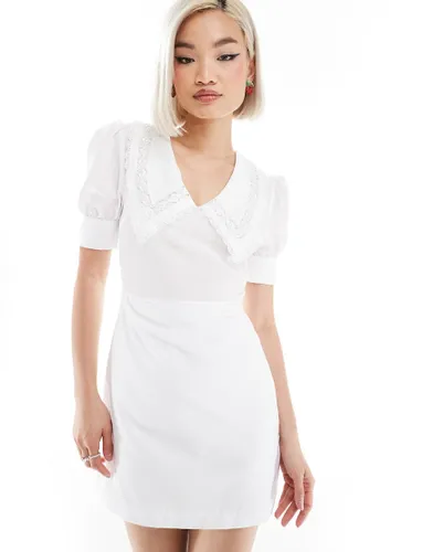 Reclaimed Vintage western milkmaid mini dress with collar-White