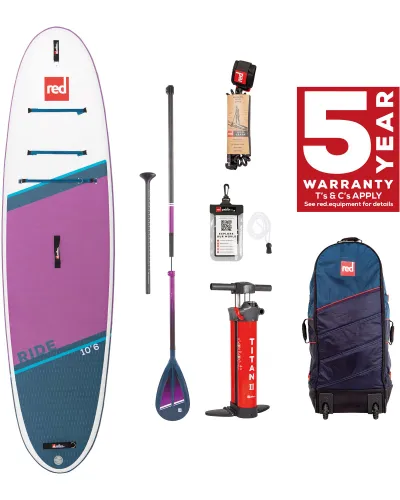 Red 10.6 Ride Purple Inflatable Paddleboard Package   Hybrid Tough Paddle 22 - Purple