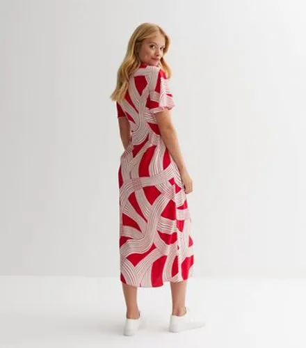 Red Abstract Stripe Midi Shirt Dress New Look