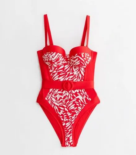 Red Animal Print Belted Illusion Swimsuit New Look