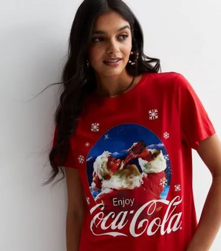 Red Cotton Christmas Coca-Cola Logo T-Shirt New Look