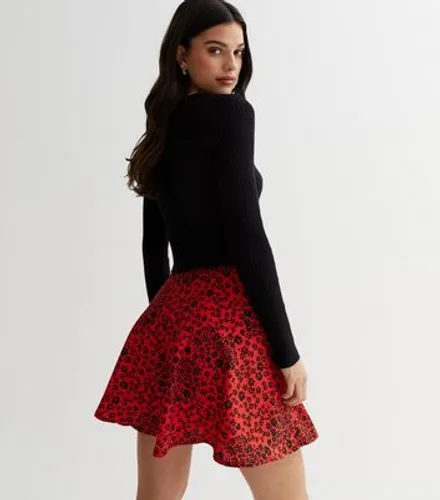 Red Ditsy Floral High Waist Mini Flippy Skirt New Look