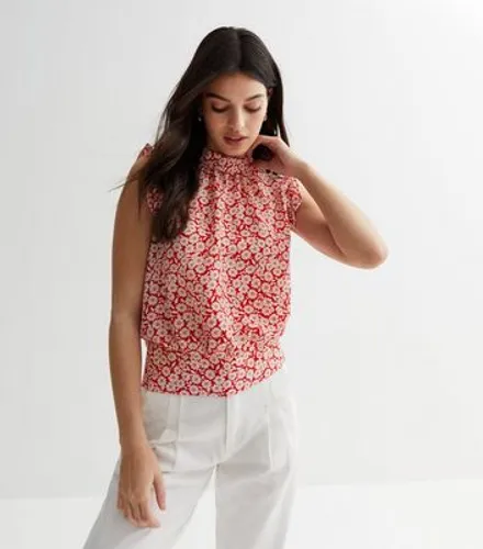Red Floral Frill Sleeveless Top New Look