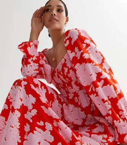 Red Floral Shirred Maxi Dress New Look