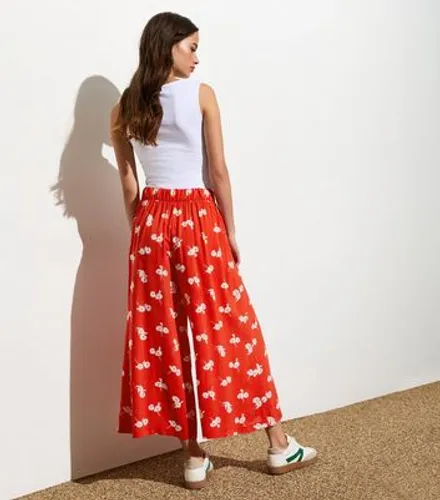 Red Floral Wide Leg Crop Trousers New Look
