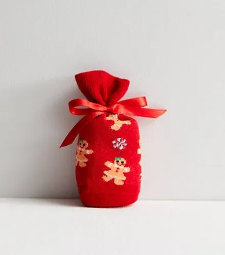 Red Gingerbread Christmas Socks In A Bag New Look