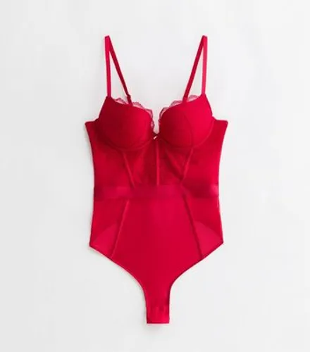 Red Lace Underwired Push Up Bodysuit New Look