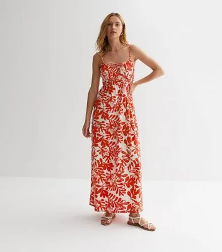 Red Leaf Print Strappy Maxi Dress New Look
