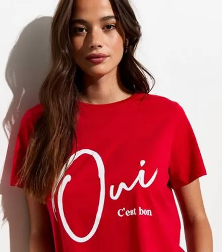 Red Oui Cest Bon Slogan Cotton T-Shirt New Look