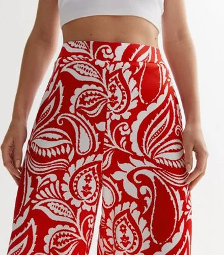 Red Paisley Wide Leg Trousers New Look