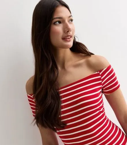 Red Stripe Jersey Bardot Mini Dress New Look