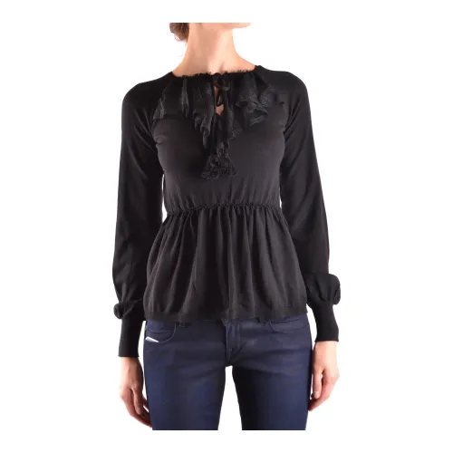 RED Valentino , Long Sleeve Cropped Top ,Black female, Sizes: