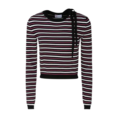 RED Valentino , Striped Cotton Sweater ,Black female, Sizes: