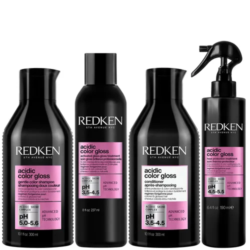 Redken Acidic Color Gloss Shampoo 300ml, Glass Gloss Treatment 237ml, Conditioner 300ml & Leave-in Treatment 190ml