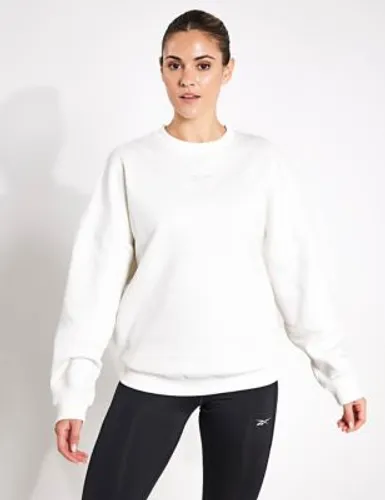 Reebok Womens Lux Oversized Crew Neck Sweatshirt - XS - Soft White, Soft White,Grey