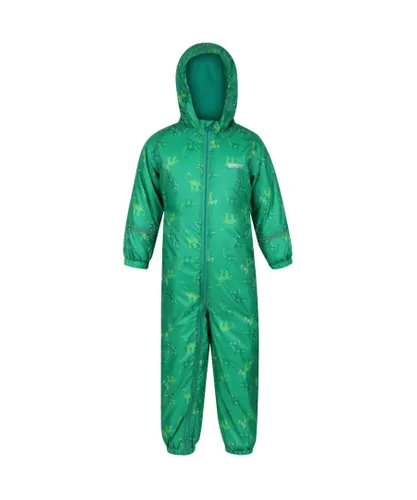 Regatta Boys & Girls Babies Printed Splat II Waterproof Rainsuits - Green