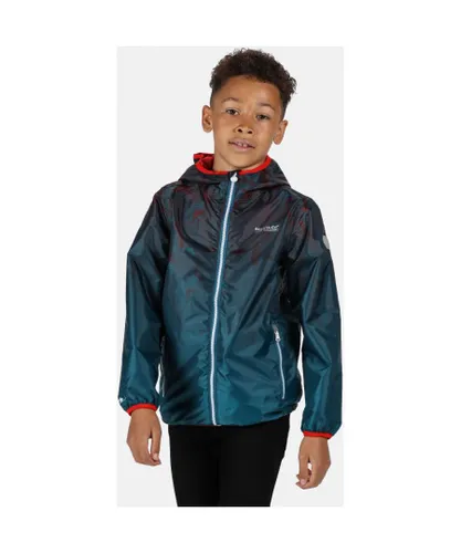 Regatta Boys & Girls Printed Lever Waterproof Breathable Jacket - Navy