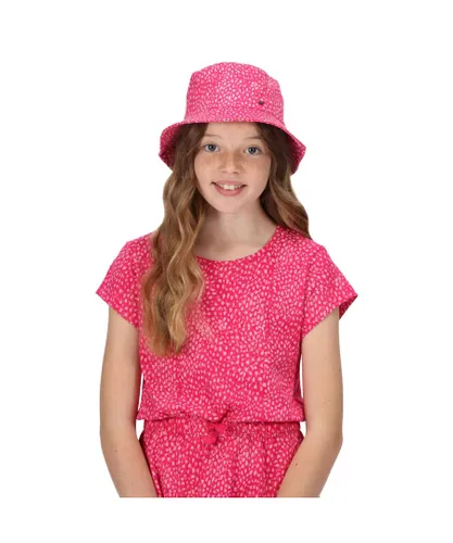 Regatta Childrens Unisex Childrens/Kids Crow Animal Print Canvas Bucket Hat (Pink Fusion) - Multicolour Cotton