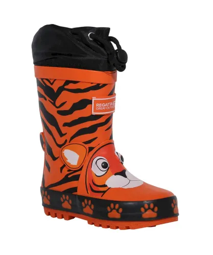 Regatta Childrens Unisex Childrens/Kids Mudplay Tiger Print Wellington Boots (Blaze Orange)