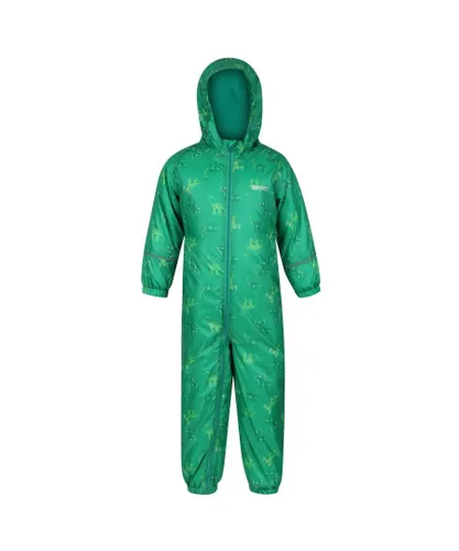 Regatta Childrens Unisex Childrens/Kids Printed Splat II Hooded Rainsuit (Jellybean Green) - Multicolour