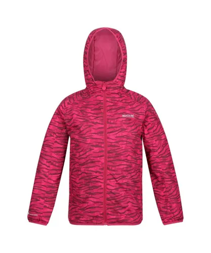 Regatta Childrens Unisex Childrens/Kids Volcanics VI Zebra Print Waterproof Jacket (Berry Pink)