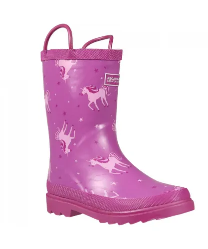 Regatta Girls Great Outdoors Childrens/Kids Minnow Patterned Wellington Boots (Unicorn/Red Ochre) - Pink Rubber