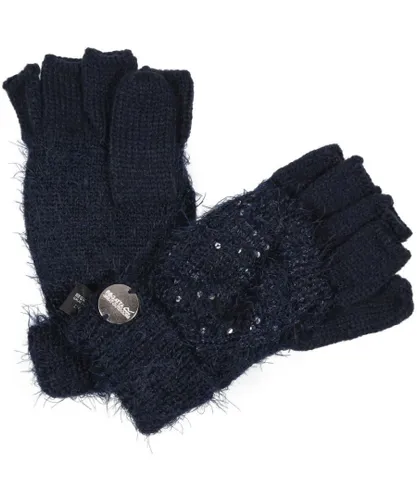 Regatta Girls Heddie Lux Knitted Full Or Fingerless Gloves - Navy