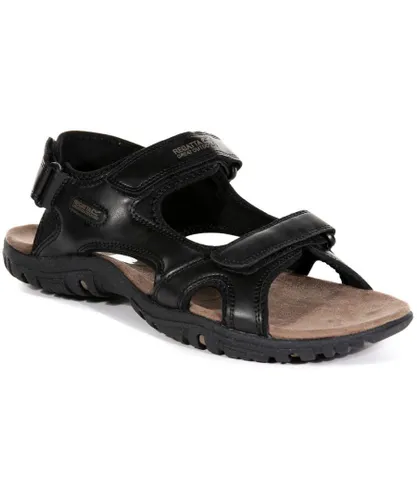 Regatta Mens Haris Three Strap Faux Leather Walking Sandals - Black