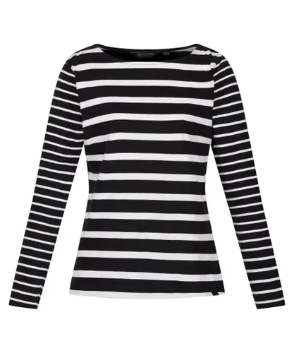 Regatta Womens/Ladies Farida Striped Long-Sleeved T-Shirt (Black/Snow White) Cotton