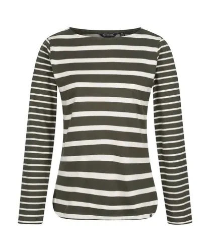 Regatta Womens/Ladies Farida Striped Long-Sleeved T-Shirt (Dark Khaki/Light Vanilla) Cotton