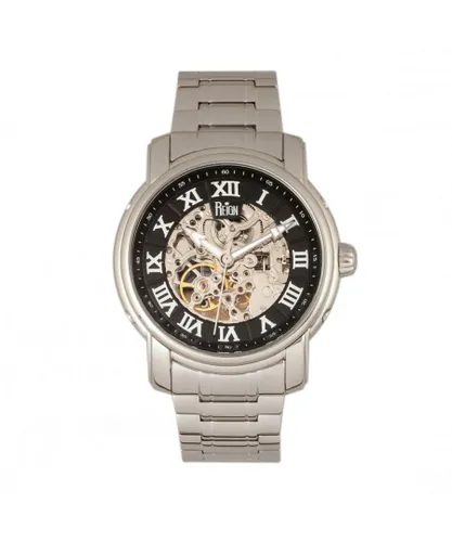 Reign Mens Kahn Automatic Skeleton Bracelet Watch - Black & Silver Stainless Steel - One Size