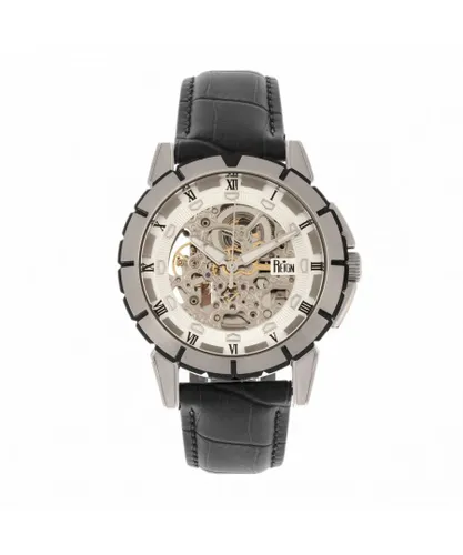 Reign Mens Philippe Automatic Skeleton Leather-Band Watch - Black/White Stainless Steel - One Size