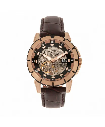 Reign Mens Philippe Automatic Skeleton Leather-Band Watch - Rose Gold Stainless Steel - One Size