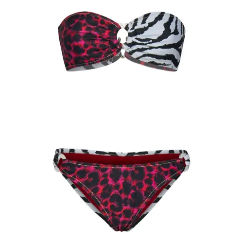 Reina Olga , Fuchsia Leopard Print Bandeau Bikini Set ,Multicolor female, Sizes: