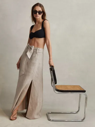 Reiss Abigail Belted Linen Maxi Skirt, Neutral - Neutral - Female