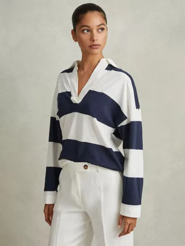 Reiss Abigail Striped Open Collar Rugby Style Top, Navy/Ivory - Navy/Ivory - Female