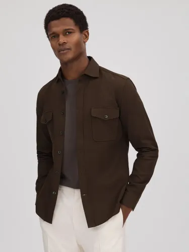 Reiss Arlo Long Sleeve Textured Shirt - Chocolate - Male