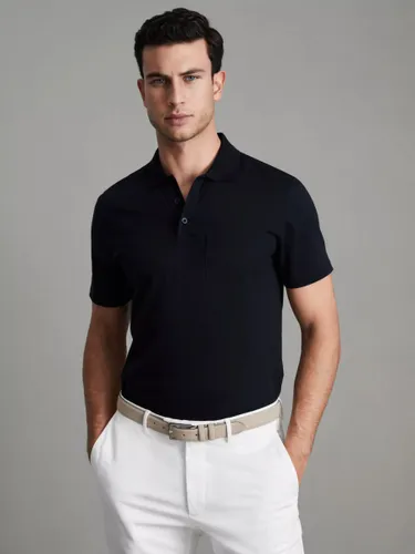 Reiss Austin Short Sleeve Cotton Polo Shirt - Navy - Male