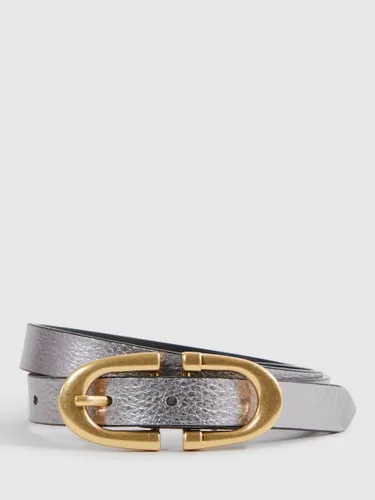 Reiss Bailey Slim Leather Belt - Silver - Female