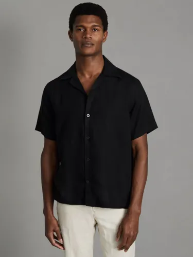 Reiss Beldi Linen Short Sleeve Cuban Shirt - Black - Male