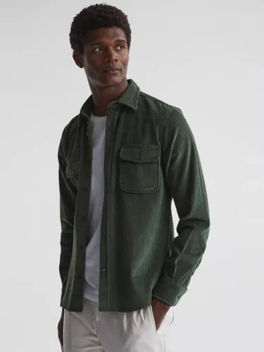 Reiss Bonucci Long Sleeve Corduroy Overshirt - Ivy Green - Male
