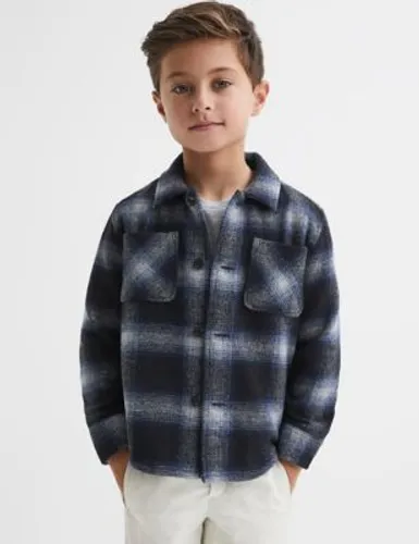 Reiss Boys Checked Shacket with Wool (3-14 Yrs) - 6-7 Y - Blue, Blue