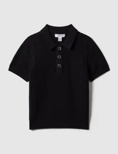 Reiss Boys Cotton Blend Textured Polo Shirt (3-14 Yrs) - 13-14 - Dark Blue, Dark Blue