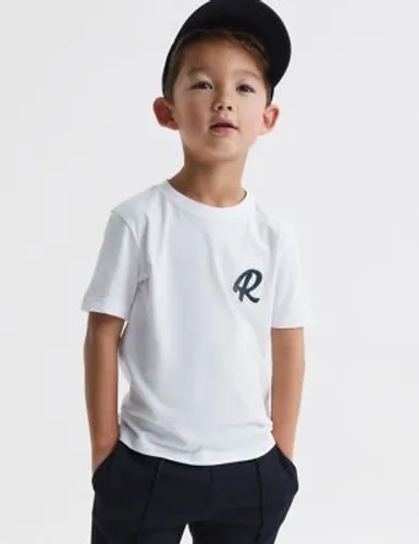 Reiss Boys Pure Cotton Logo T-Shirt (3-14 Yrs) - 6-7 Y - White, White,Dark Blue